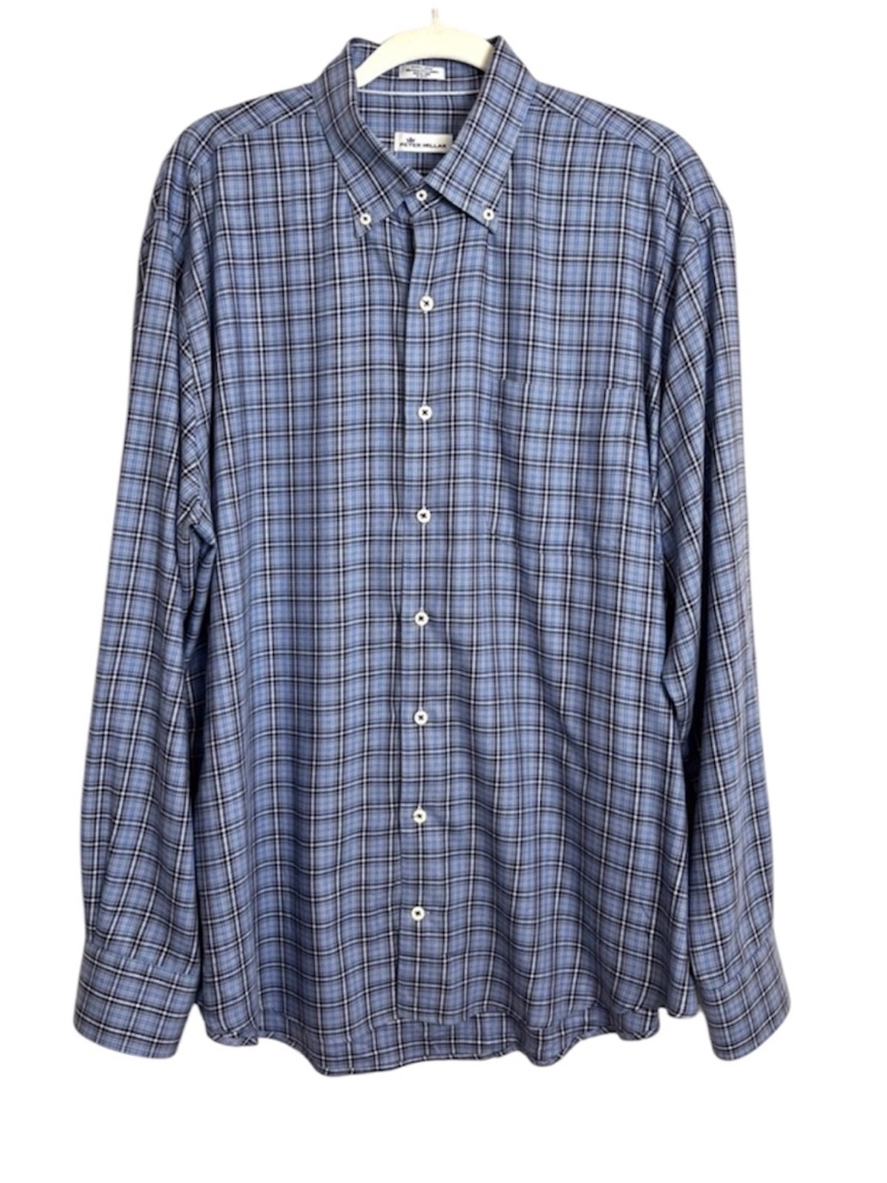 Peter Millar Navy Plaid Button-Down Cotton Cashmere Shirt Men’s XL Quiet Luxury
